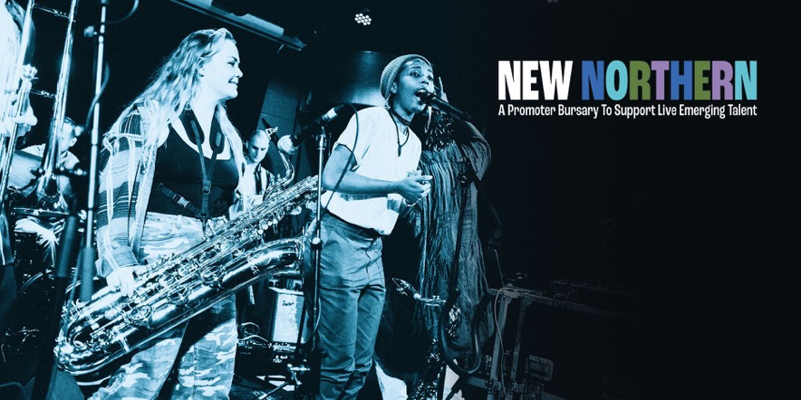 Two jazz musicians are photographed performing. The image has a blue tone. Next to them is text reading ‘NEW NORTHERN’.